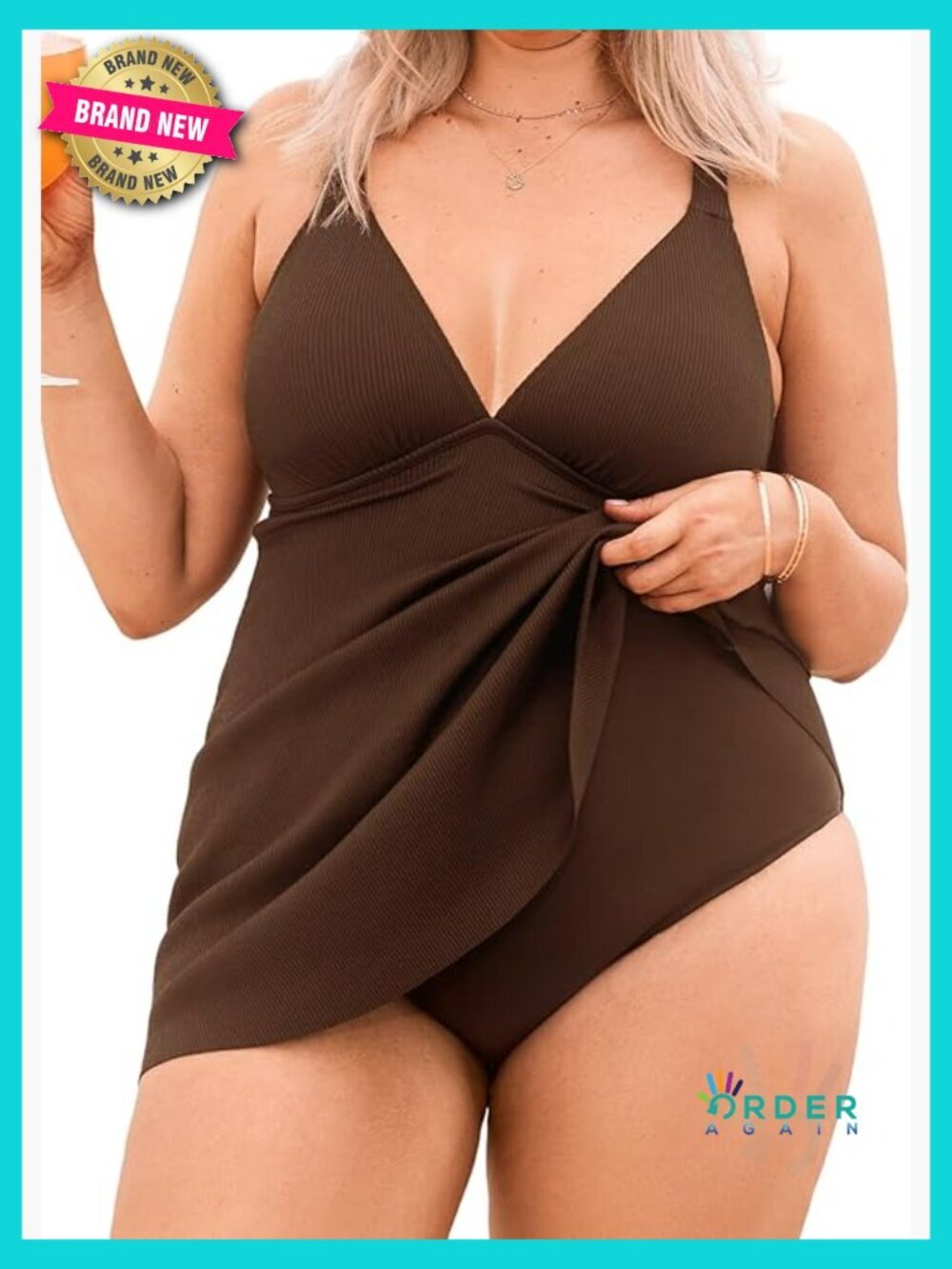 Plus Size One Piece Swimsuit V Neck Swim Dress Crisscross Back Adjustable
